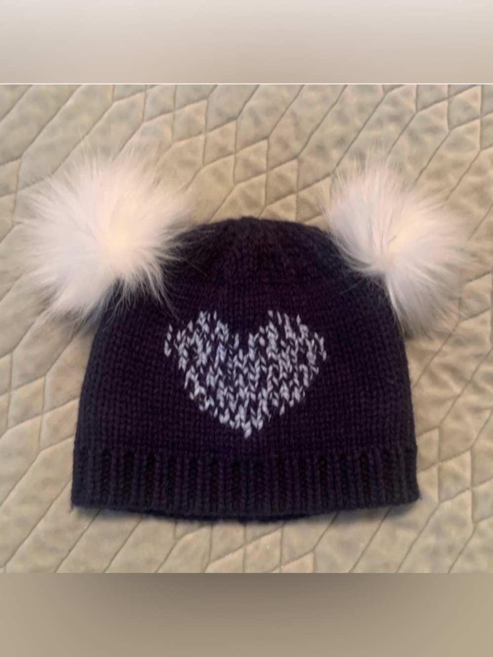 Maeve by Anthropologie Kids Navy Blue Beanie with Heart Design White Pom NWOT